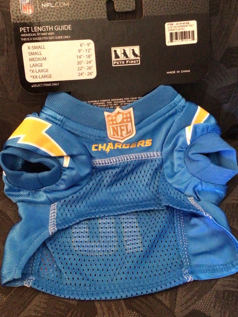 NFL Chargers Royal Blue Pet Jersey Herbert Football Sport Fans
